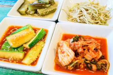 Korean cuisine, Kimchi on white square dish.
