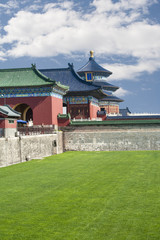 Ancient buildings and grassland in Temple of Heaven