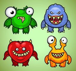 Set of four funny monsters variation 3