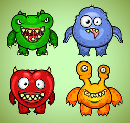 Set of four funny monsters variation 2
