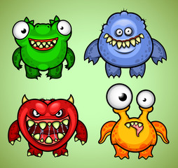 Set of four funny monsters variation 1