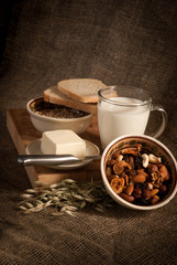 healthy  meal with bread,milk and cereals