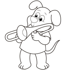 Cartoon Dog Playing a Trombone
