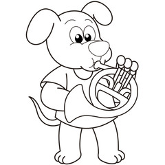 Cartoon Dog Playing a French Horn