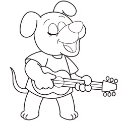 Deurstickers Cartoonhond die gitaar speelt © JoyImage