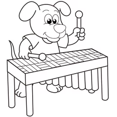 Raamstickers Cartoonhond die een vibrafoon speelt © JoyImage