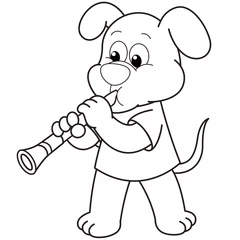 Poster Cartoon hond die een klarinet speelt © JoyImage