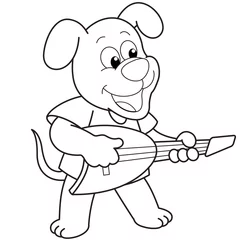 Raamstickers Cartoonhond die een elektrische gitaar speelt © JoyImage