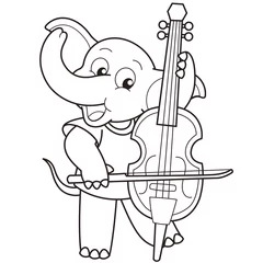 Deurstickers Cartoon olifant die een cello speelt © JoyImage