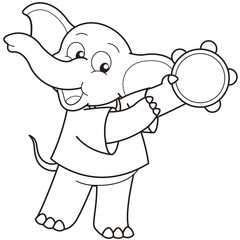 Cartoon Elephant Playing a Tambourine