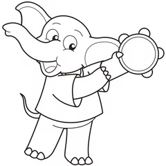 Schilderijen op glas Cartoon olifant die een tamboerijn speelt © JoyImage
