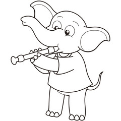 Cartoon Elephant Playing an Oboe