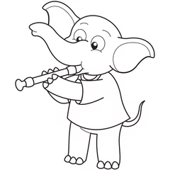 Raamstickers Cartoon olifant speelt een hobo © JoyImage