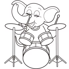 Rolgordijnen Cartoon olifant drummen © JoyImage