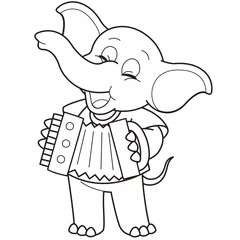 Raamstickers Cartoon olifant speelt een accordeon © JoyImage