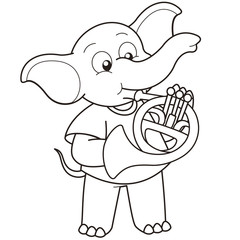 Cartoon Elephant Playing a French Horn