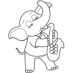 Cartoon Elephant Playing a Saxophone