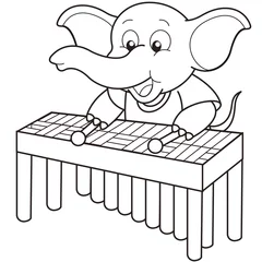 Deurstickers Cartoon olifant speelt een vibrafoon © JoyImage