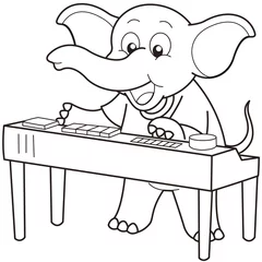 Deurstickers Cartoonolifant die een elektronisch orgel bespeelt © JoyImage