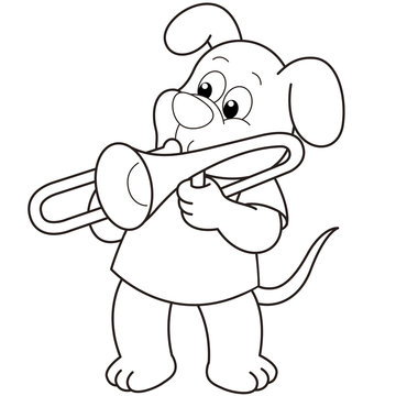 dog playing trombone black and white clip art preview