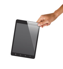 isolated hand holding tablet