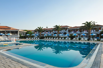 Luxury swimming pool in the tropical hotel in Greece