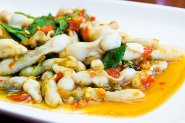 Sizzling spicy fried with Razor clam