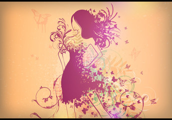 Obraz na płótnie Canvas Ilustracja wektorowa piękna kobieta z Butterfly Dress