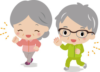 ジョギングする老夫婦