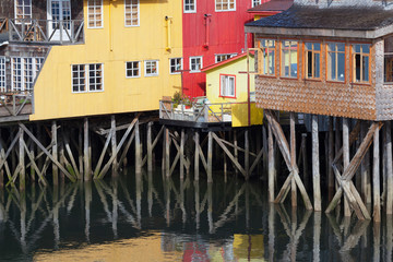 Houses on stilts in Castro, Chiloe Island, Patagonia, Chile