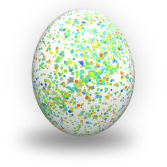 Obraz premium Uovo di pasqua con piccoli cerchi colorati verdi su fondo bianco