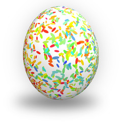 Uovo di pasqua con piccole ellisse colorate su fondo bianco