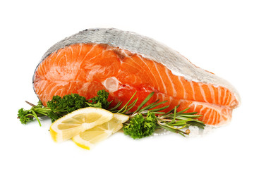 Fresh salmon steak, isolated on white