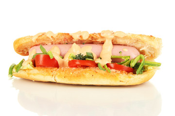 Delicious hot dog isolated on white
