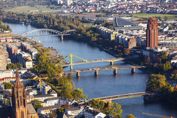 aerial of Frankfurt an Main with view to river Main