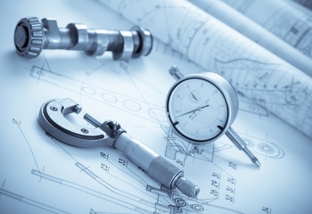 Blueprints with measuring instruments