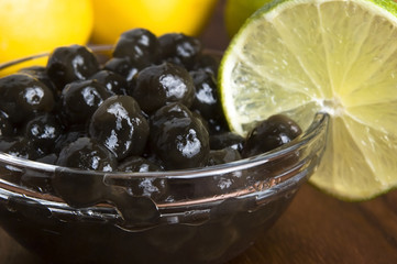 tapioca pearls with lime. white bubble tea ingredients