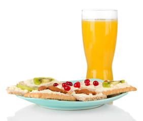 Tasty canapes with cheese, kiwi and cranberry, almond,