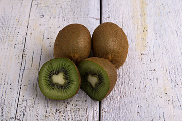 kiwi fruit on the old wooden planks