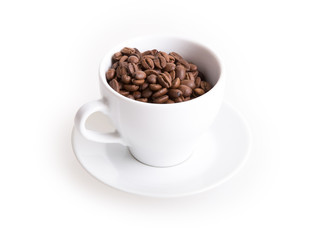 coffee cup and coffee beans on a white background