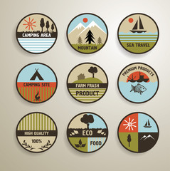 Camping and nature labels set.