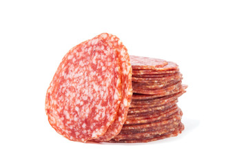 slices salami isolated on a white