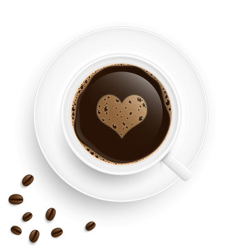 Heart coffee cup with beans