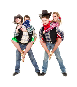 cabaret dancer team dressed in cowboy costumes