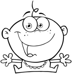 Outlined Happy Baby Boy With Open Arms