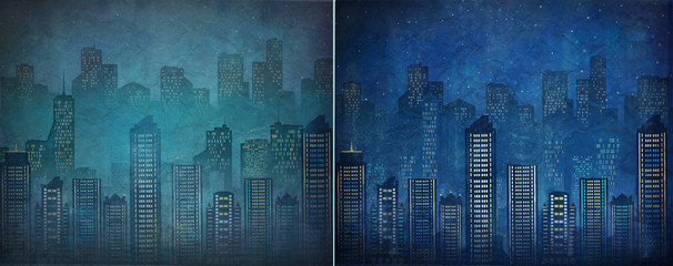 Night city. Skyscrapers.Megalopolis.graphic arts