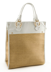 Raffia and white leather basket tote
