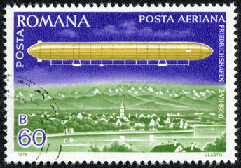stamp  shows an airship LZ-1 over Lake Constance © cityanimal