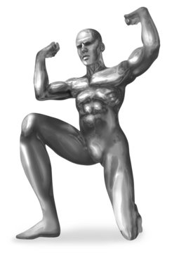 Illustration Of A Chrome Man In Atlas Pose