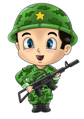 Cute cartoon illustration of a soldier